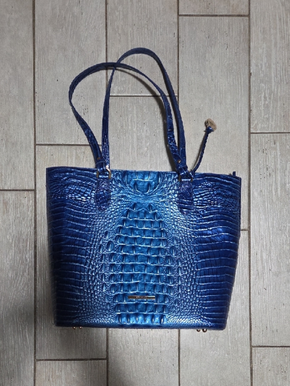 Brahmin Blue Croc-Embossed Leather Handbag - Picture 3 of 11